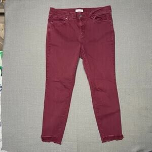 Loft Jeans Women's Modern Skinny Ankle Mid Rise sz 12 Stretch Fray Hem Red